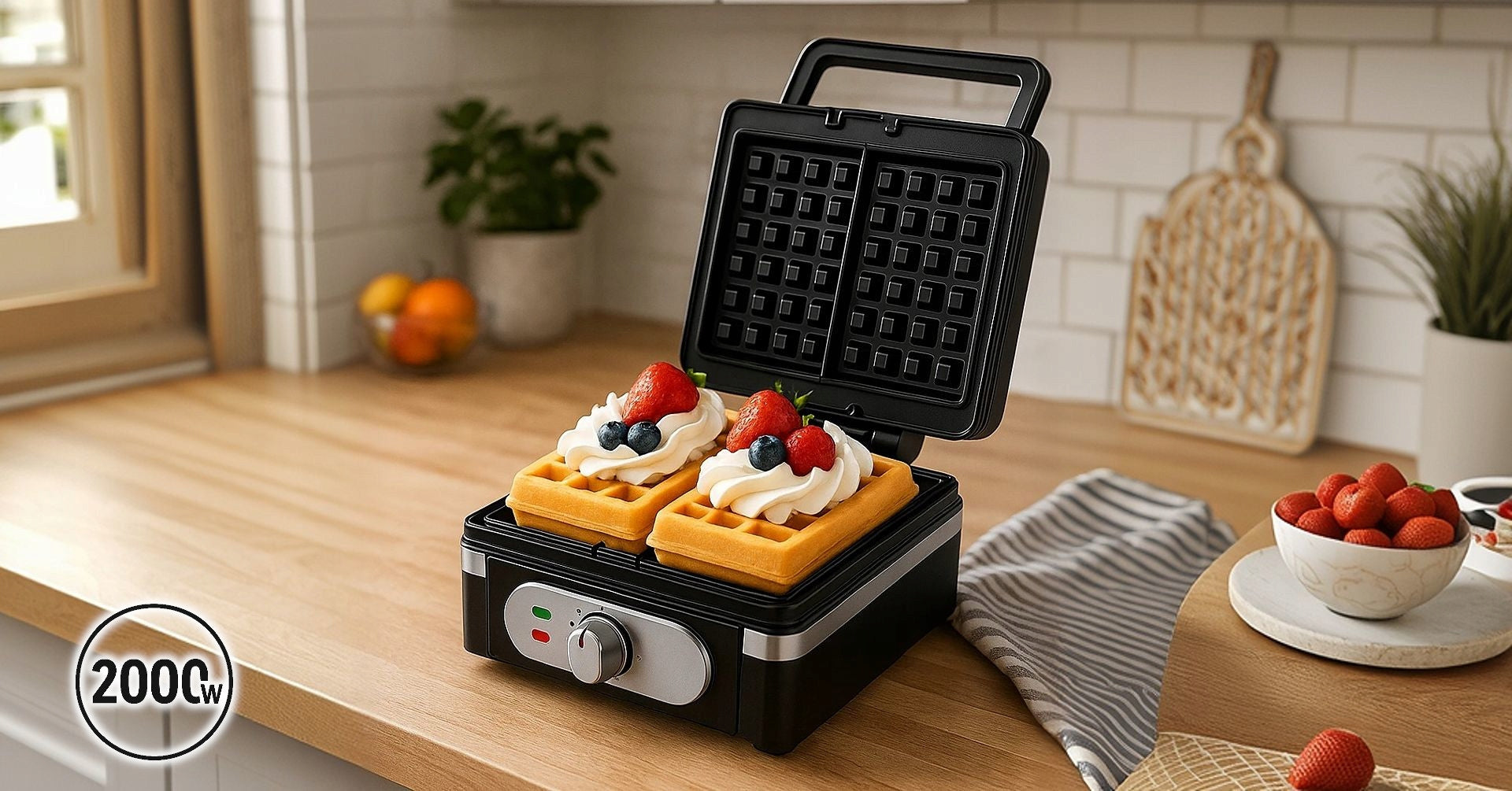 WAFFLE MAKER 20000W 2 CRISPY FLUFFY WAFFLES TEMPERATURE CONTROL SOLID Power rating 2000 W