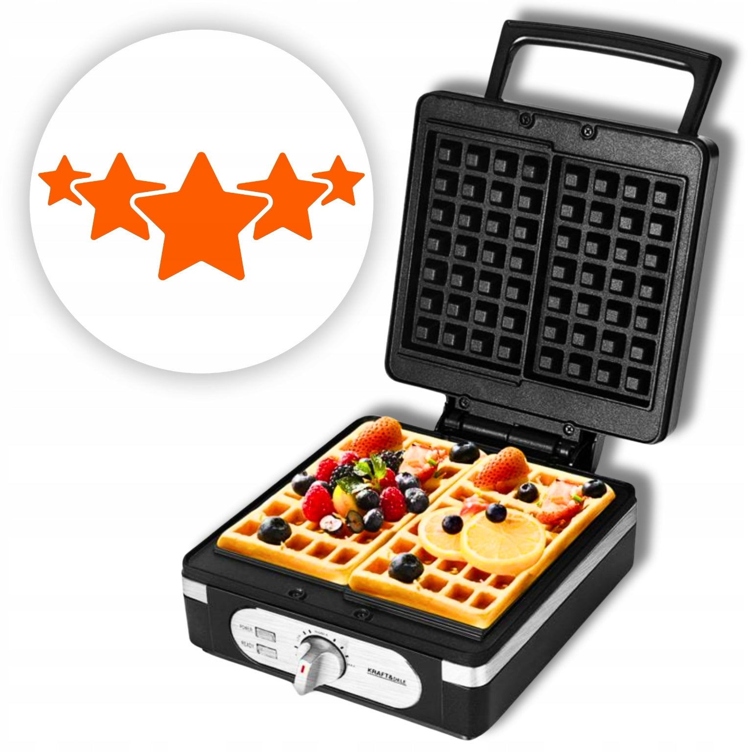 WAFFLE MAKER 2000W WAFFLE TOASTER STRONG WITH TEMPERATURE CONTROL BLACK Power rating 200 W