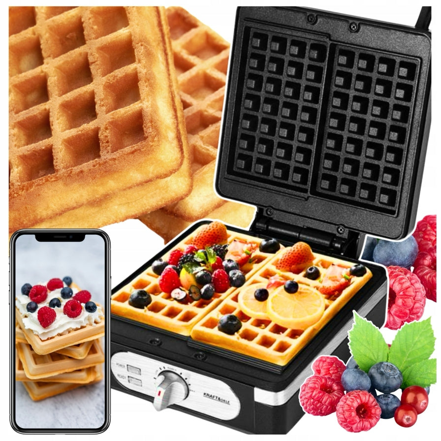 WAFFLE MAKER 2000W WAFFLE TOASTER STRONG WITH TEMPERATURE CONTROL BLACK