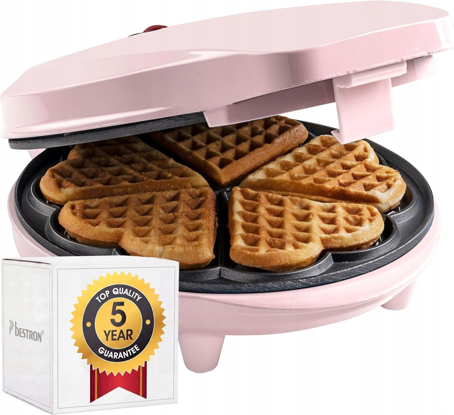WAFFLE MAKER BESTRON HEART 700W NON-STICK PINK INDICATOR LIGHT