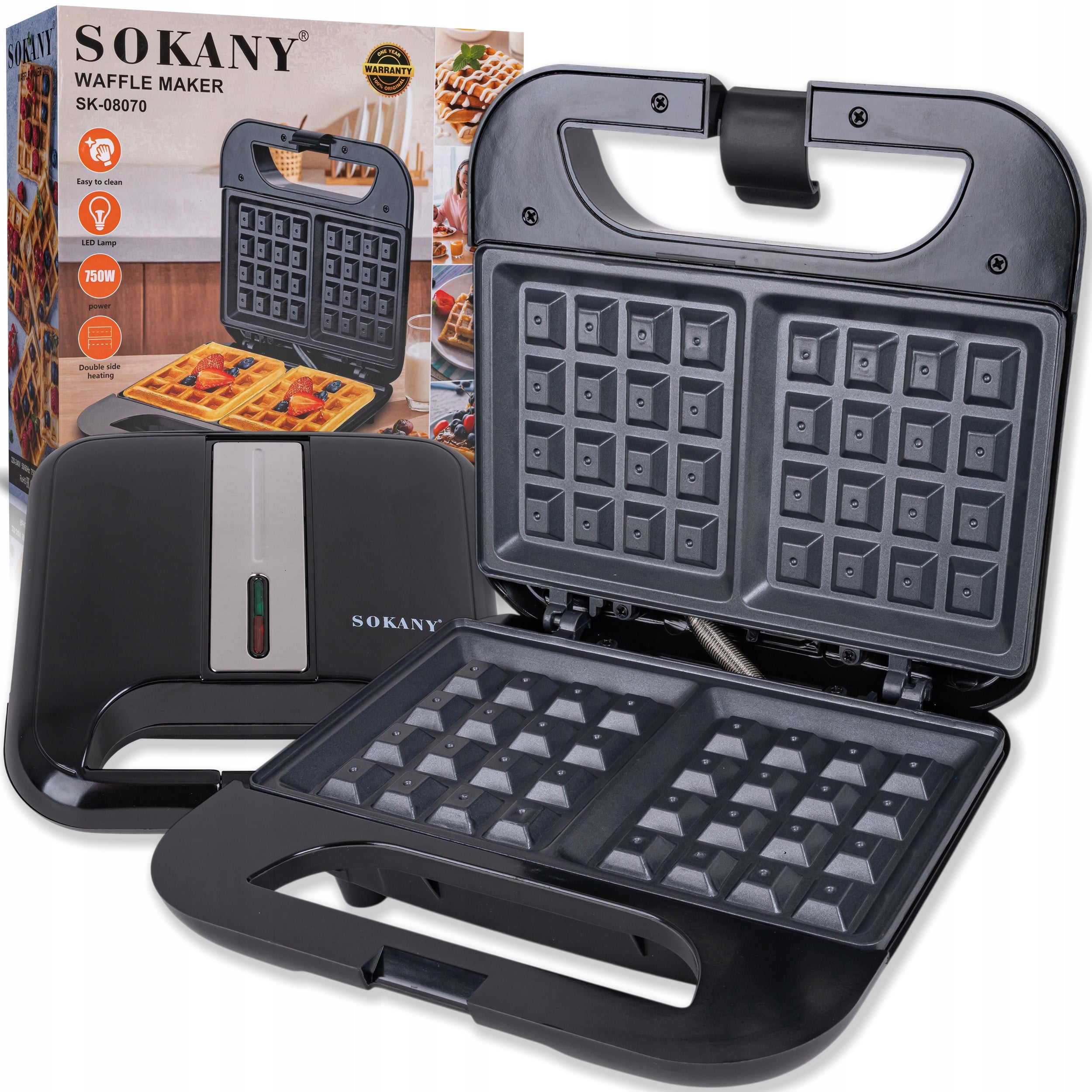 WAFFLE MAKER BLACK 2 WAFFLES CRISPY NON-STICK COATING