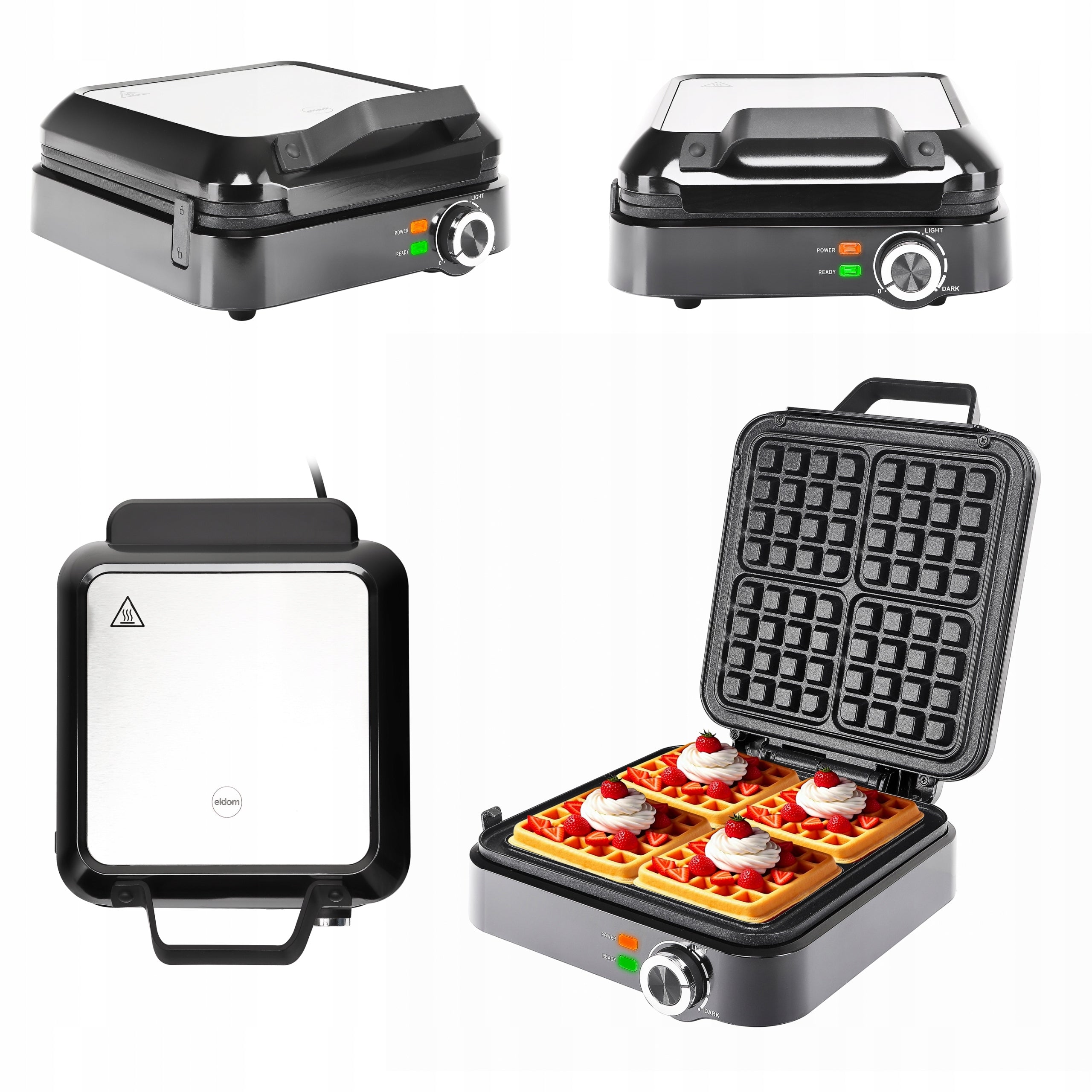 WAFFLE MAKER ELDOM 4 WAFFLES TEMPERATURE CONTROL STRONG NON-STICK PLATES Model 601649135