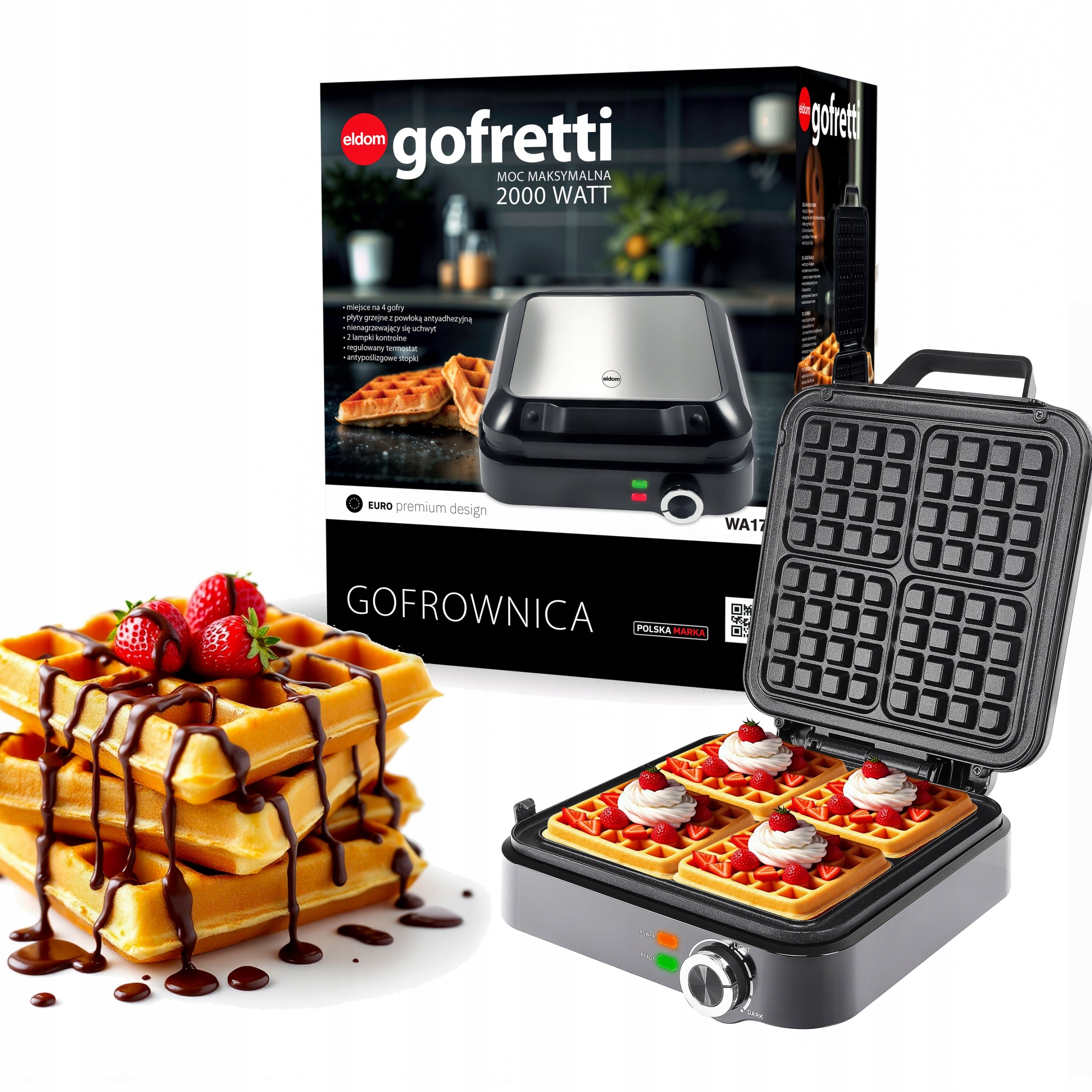 WAFFLE MAKER ELDOM WA1700 GOFRETTI 4 WAFFLES MAX 2000W