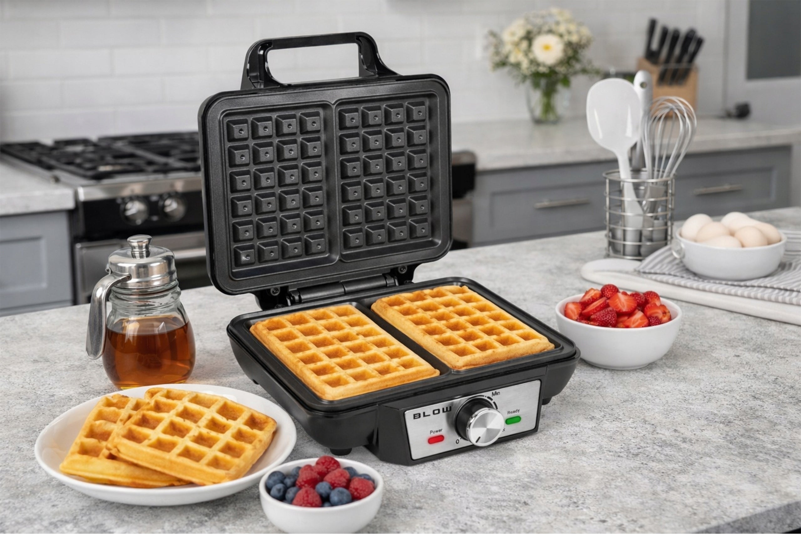 WAFFLE MAKER FOR 2 LARGE CRISPY WAFFLES TEMPERATURE CONTROL XXL STRONG 2200W Power rating 2200 W