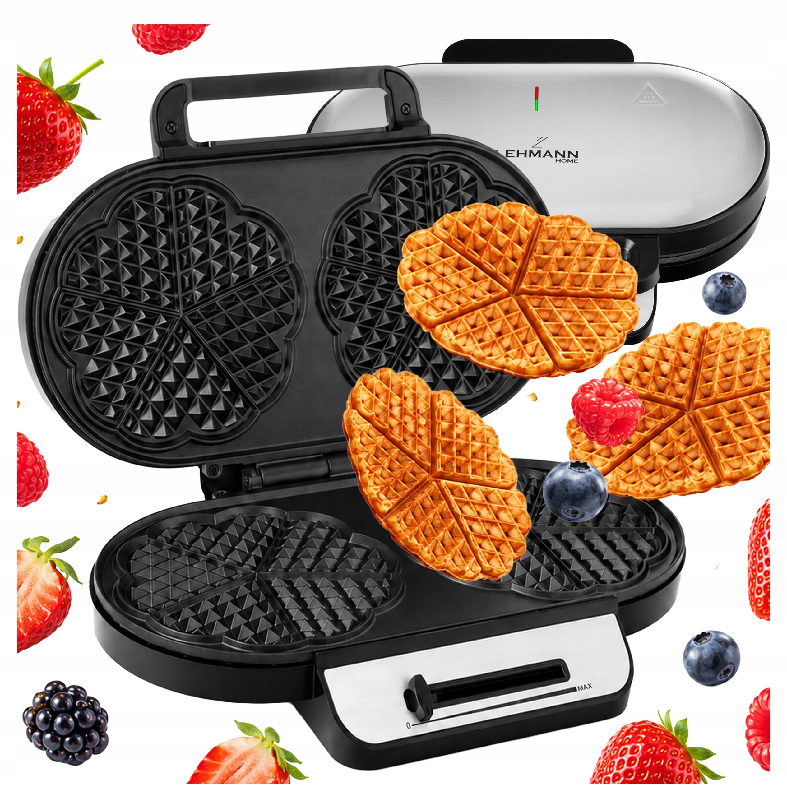 WAFFLE MAKER FOR 2 LARGE WAFFLE HEARTS ADJUSTMENT STRONG NON-LEAKING 2000