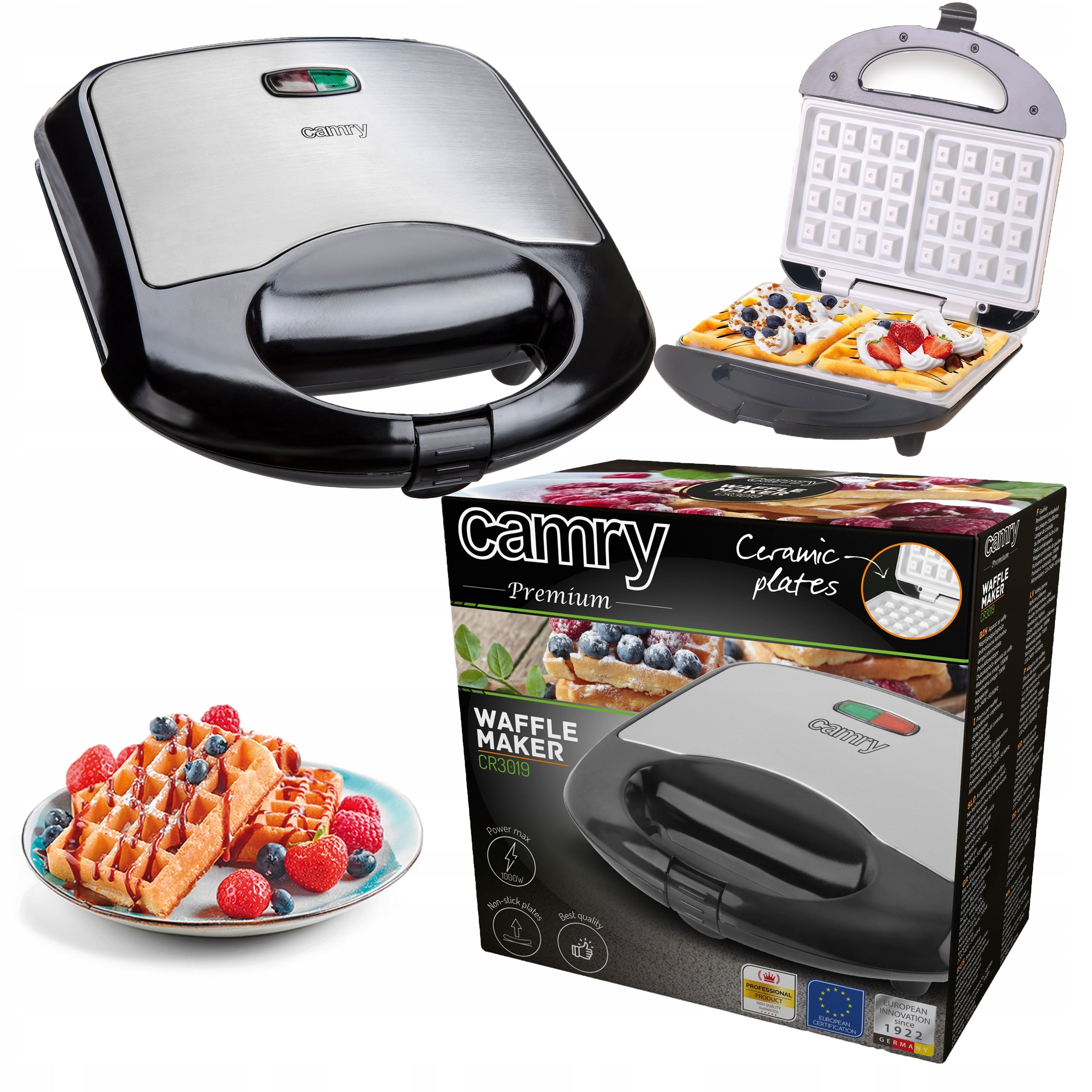 WAFFLE MAKER FOR 2 WAFFLES CERAMIC COATING DOES NOT STICK CAMRY THERMOSTAT 1000 Power rating 1000 W