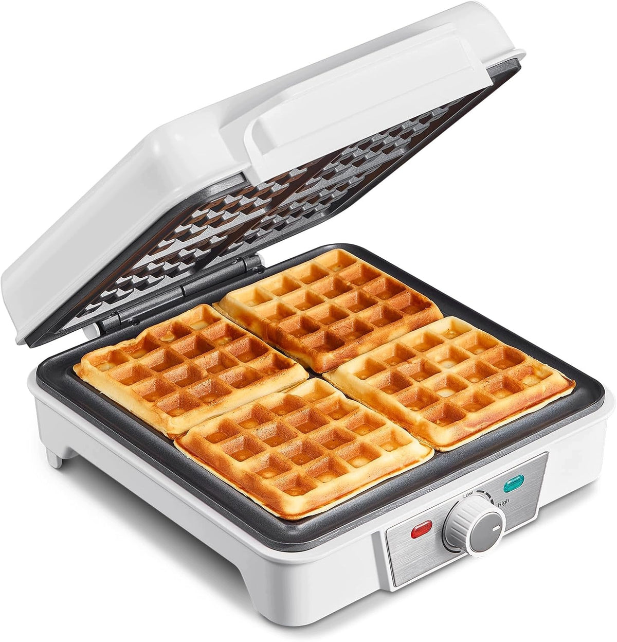 WAFFLE MAKER FOR 4 BELGIAN WAFFLES 1200W ADJUSTABLE NON-STICK TOASTING