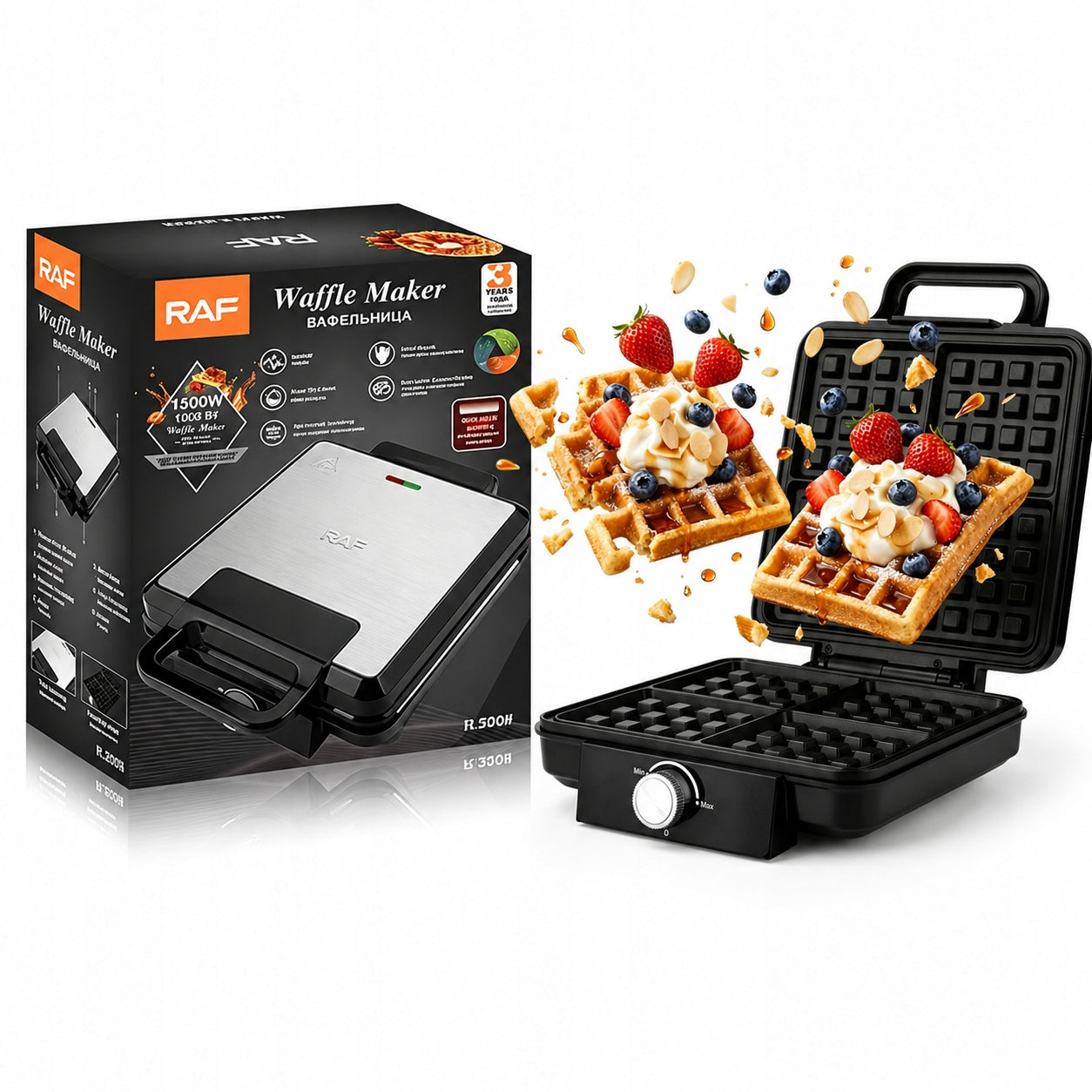 WAFFLE MAKER FOR 4 CRISPY LARGE WAFFLES TOASTER ADJUSTMENT COATING NON STICK