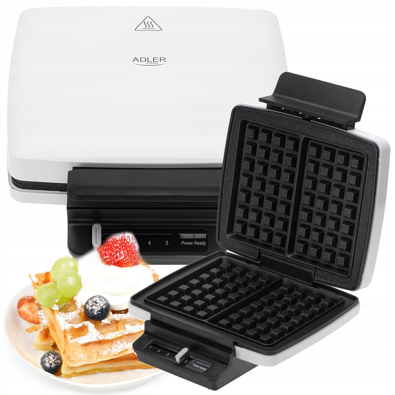 WAFFLE MAKER FOR TWO LARGE PUSZYTSE CRISPY WAFFLES XXL 1800W NON-STICK ADLER
