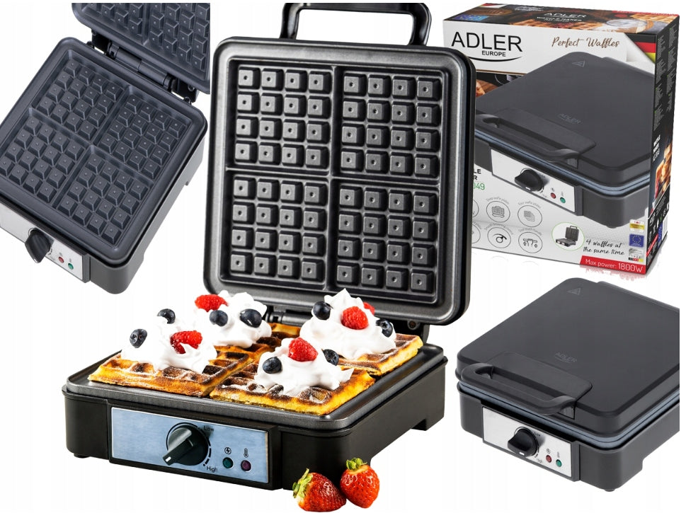 WAFFLE MAKER HIGH POWER 1800W 4 CRISPY WAFFLES AD3049