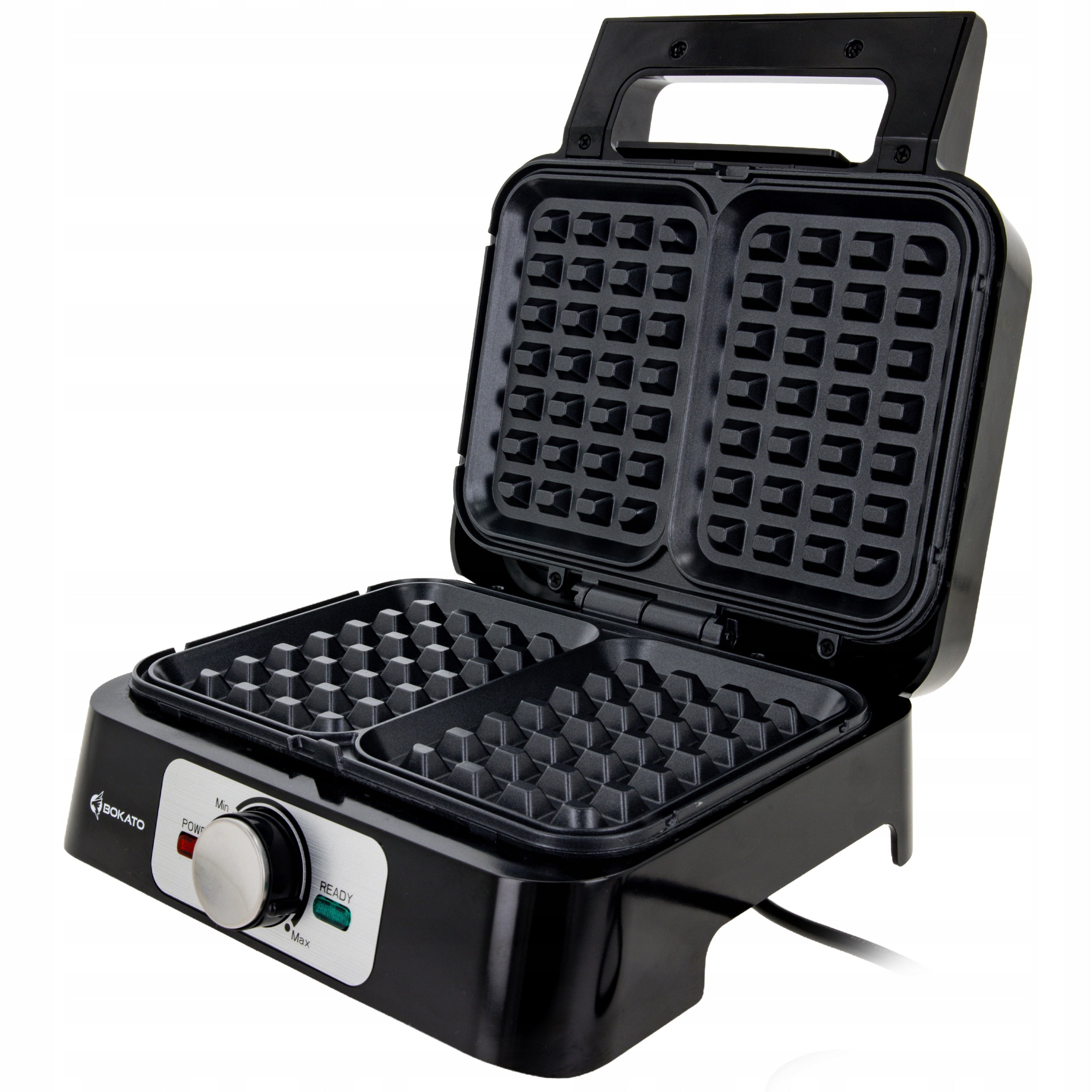 WAFFLE MAKER LARGE WAFFLE ADJUSTABLE THERMOSTAT 1200W COATING BOKATO KEL103 Packaging status original