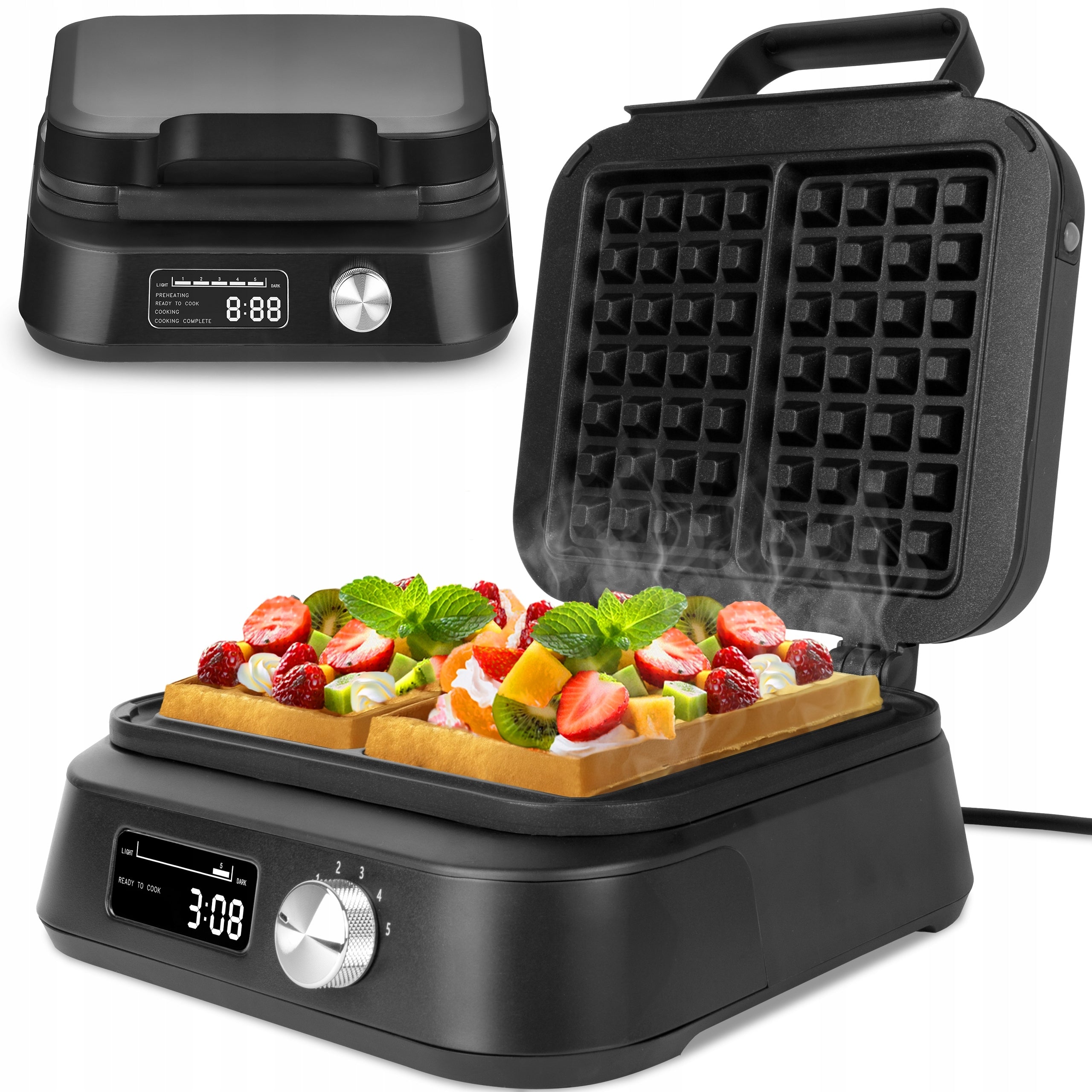 WAFFLE MAKER LARGE WAFFLE TEMPERATURE CONTROL SOUND STRONG 2200W DISPLAY