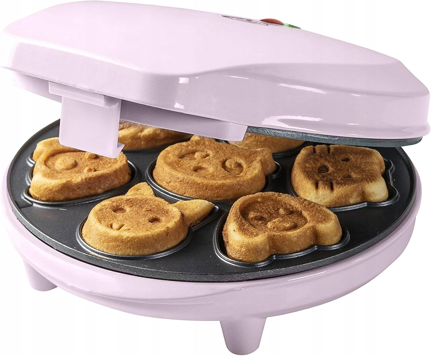 WAFFLE MAKER MINI 700 IN NON-STICK COOKIES ANIMALS PINK LIGHT
