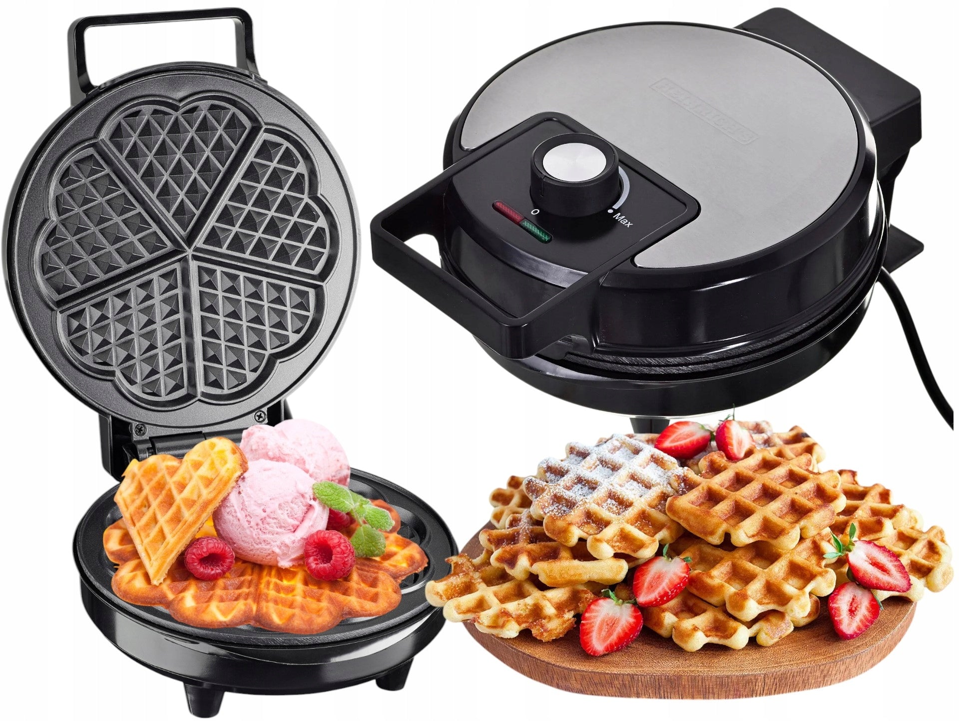 WAFFLE MAKER TOASTER HEART 5 WAFFLES ADJUSTABLE WAFFLES Crunchy