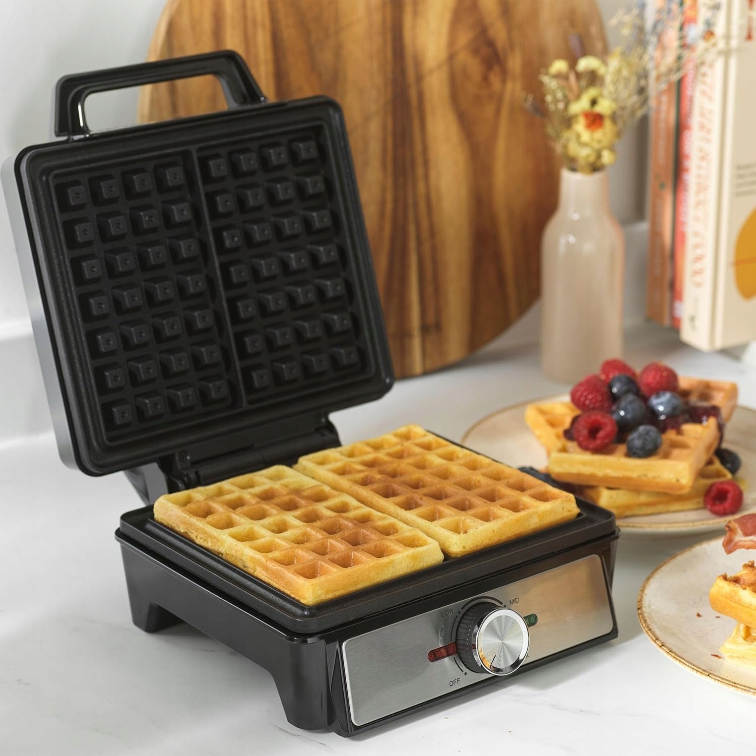 WAFFLE MAKER XXL 2 WAFFLES WITH TEMPERATURE CONTROL FLUFFY CRISPY WAFFLES Manufacturer code GOFROWNICA NIE PRZYWIERAJĄCA