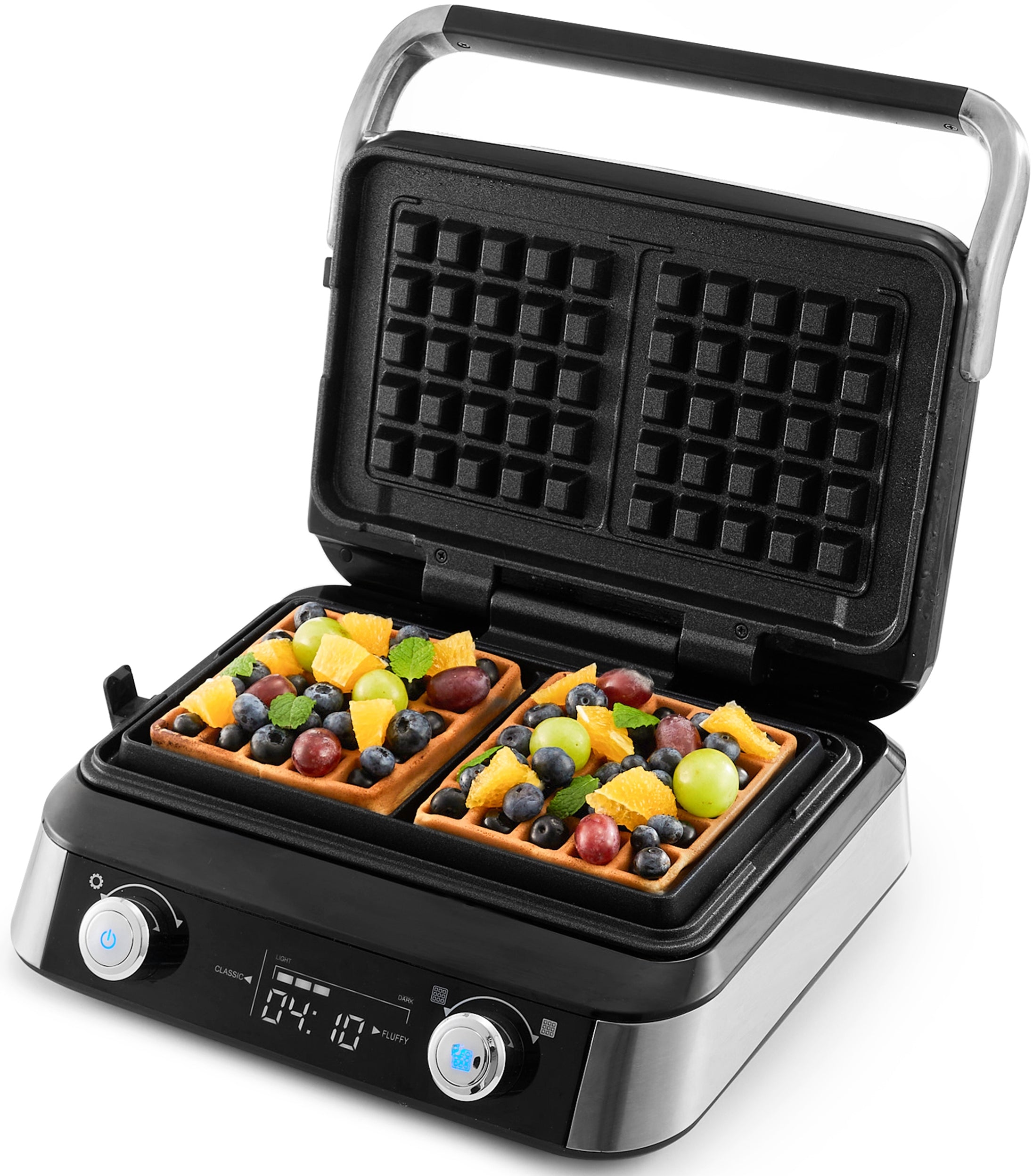WAFFLE MAKER YOER 2 LARGE WAFFLES 4 + AUTOMATIC CRUNCH ADJUSTMENT PROGRAMS