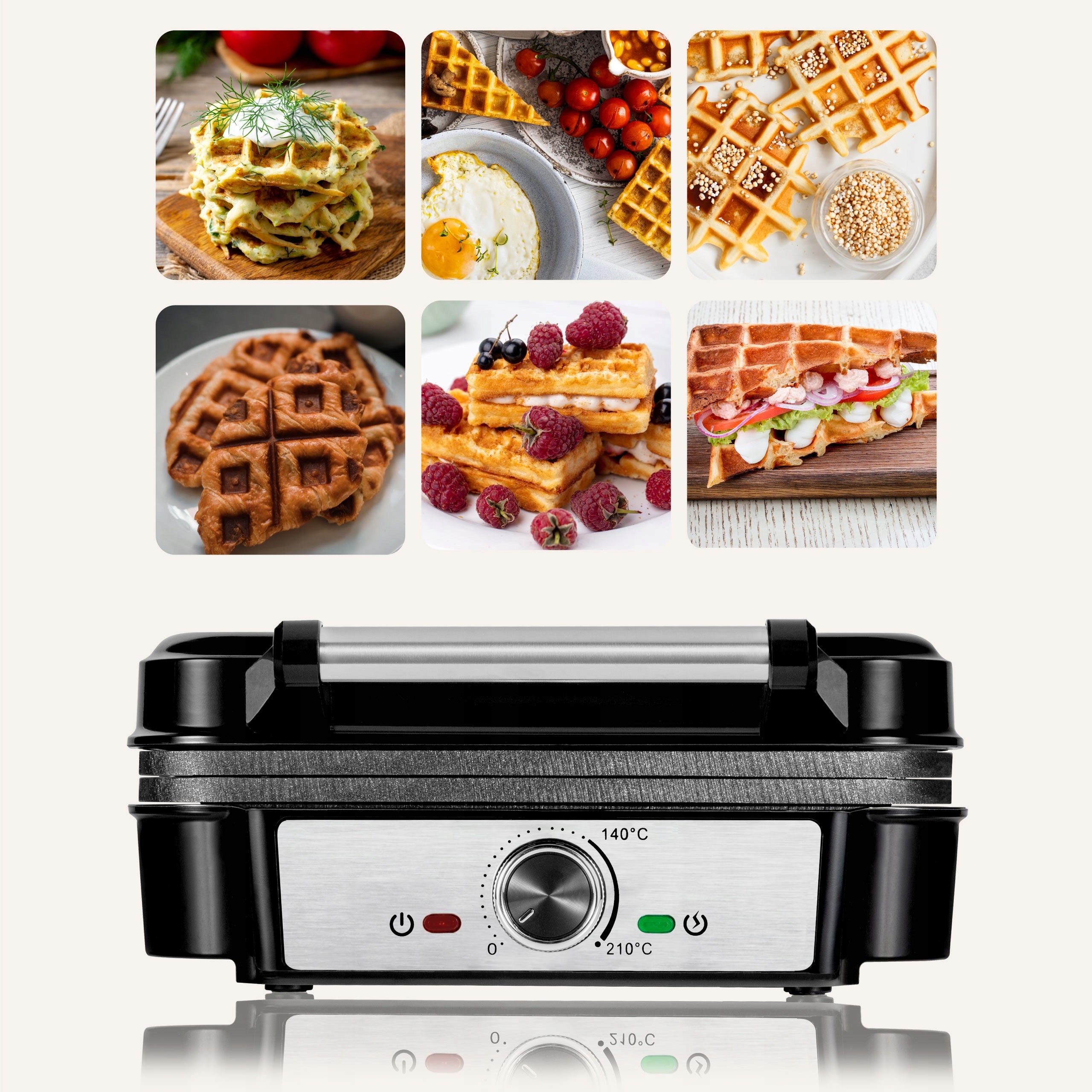 WAFFLE MAKER strong 2 large waffles NON-STICK NON-LEAKING ADJUSTMENT Power rating 1200 W