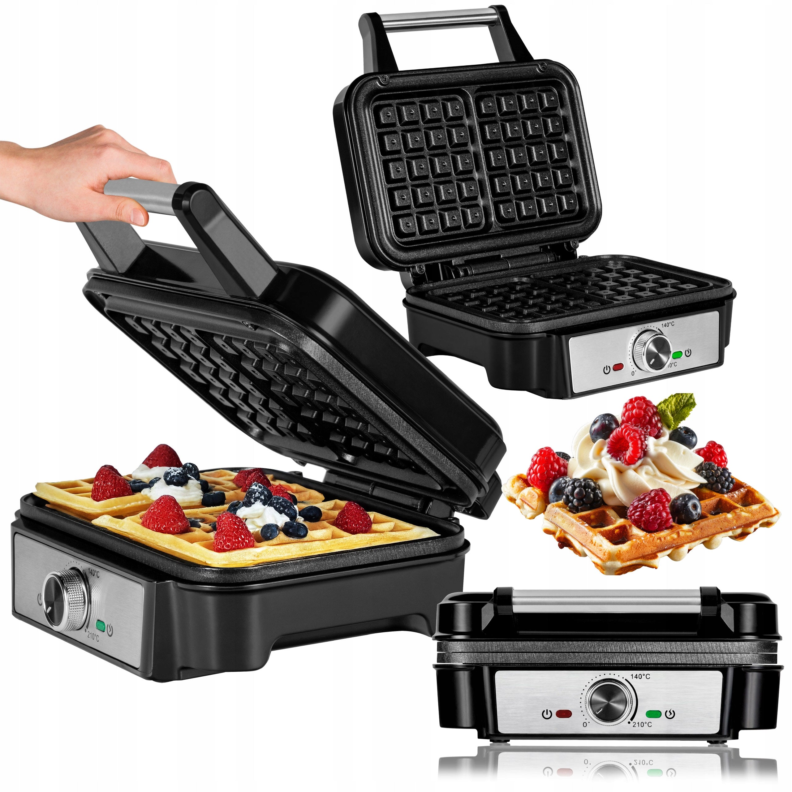 WAFFLE MAKER strong 2 large waffles NON-STICK NON-LEAKING ADJUSTMENT