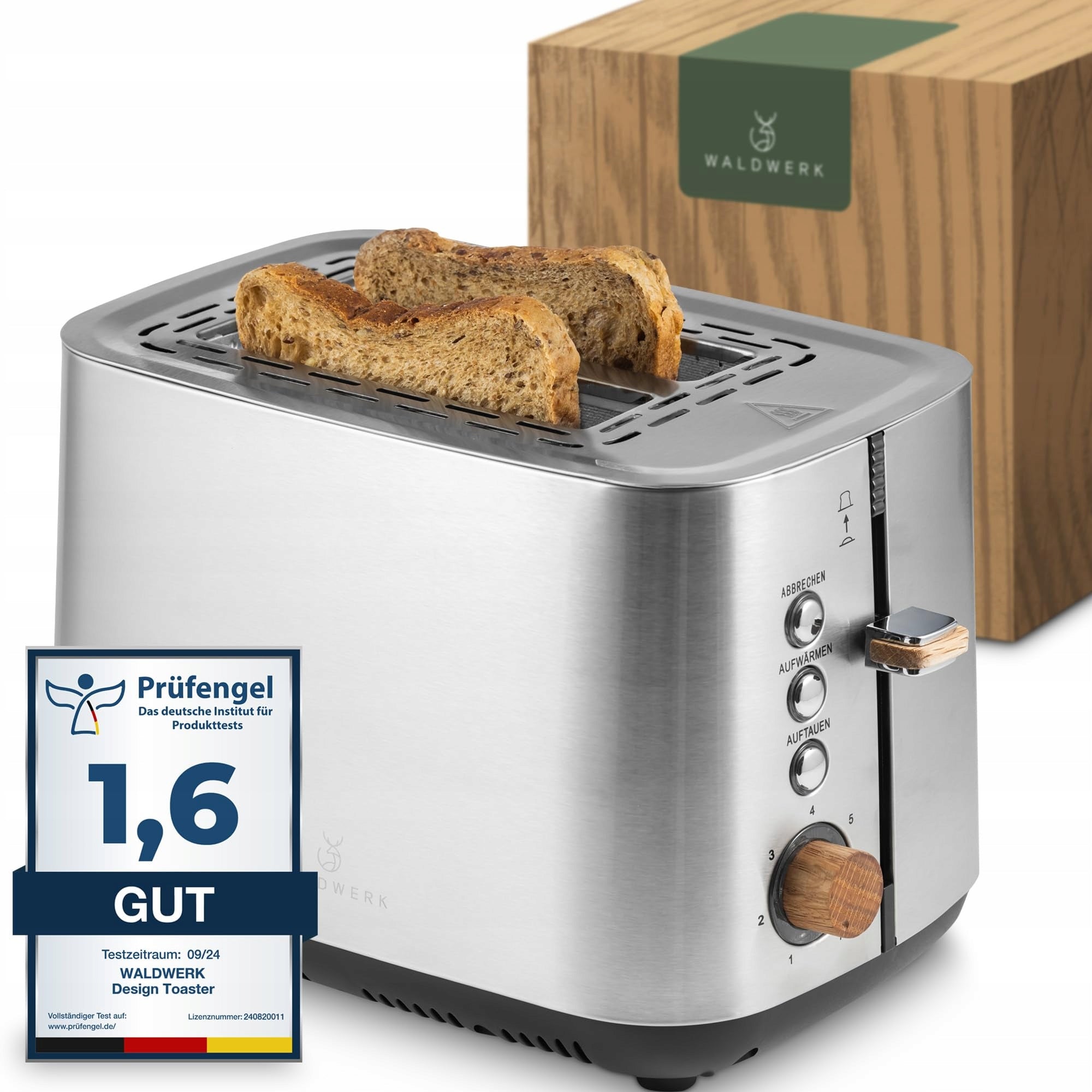 WALDWERK Steel Toaster With Wood For 2 Slices With Drawer For Okr