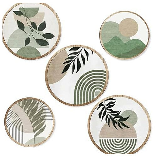 WALL DECORATION ROUND WOODEN BOHO MINIMALIST SET OF 5
