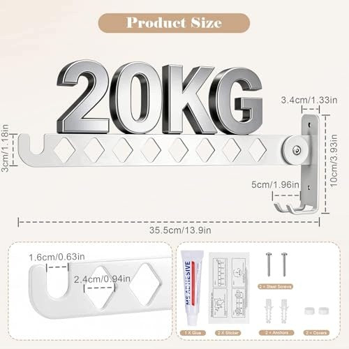 WALL FOLDING HANGER FOR CLOTHES HOOK BALCONY BATHROOM 20KG steel Manufacturer code Producent niezależny