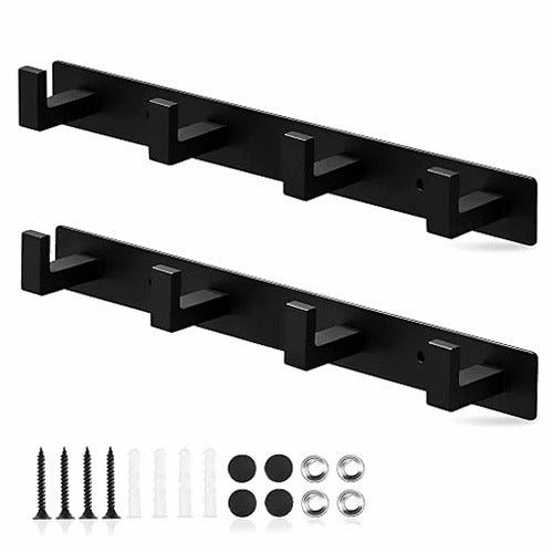 WALL HANGER BLACK 4 HOOKS STAINLESS STEEL SET OF 2 STEEL