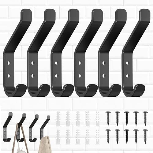 WALL HANGER BLACK DOUBLE HOOK SET OF 6 PIECES HOME MOUNTING Brand no brand