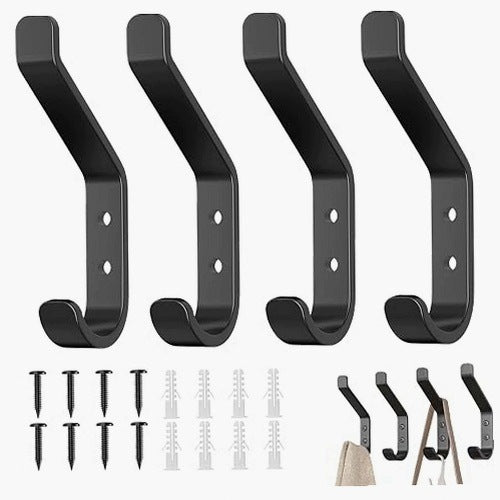 WALL HANGER BLACK WITH DOUBLE HOOK SET OF 4 PCS CARRYING CAPACITY FOR HOME