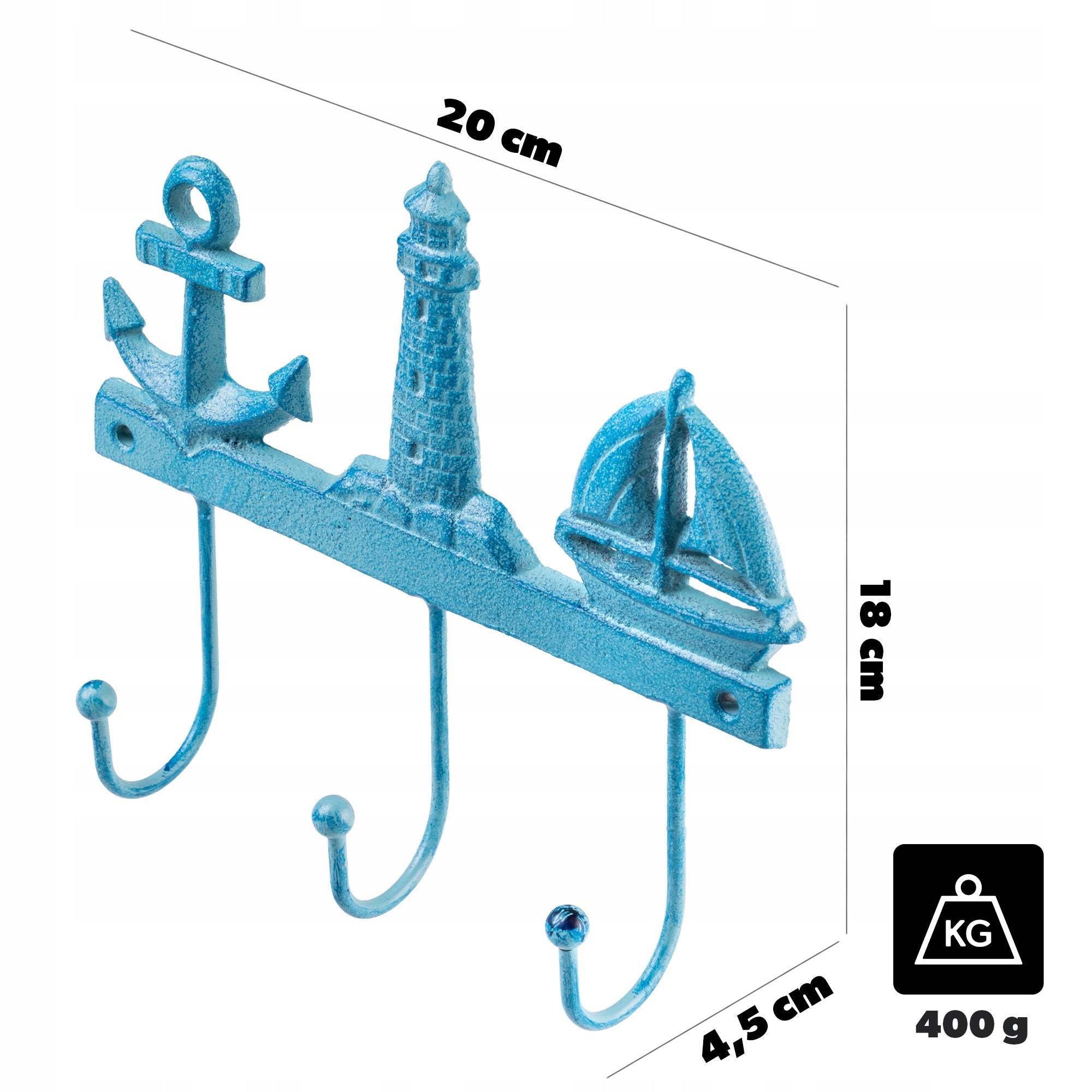 WALL HANGER CAST IRON HOOK 20cm DECORATIVE 3 VINTAGE HOOKS FOR WALL Manufacturer code K16567