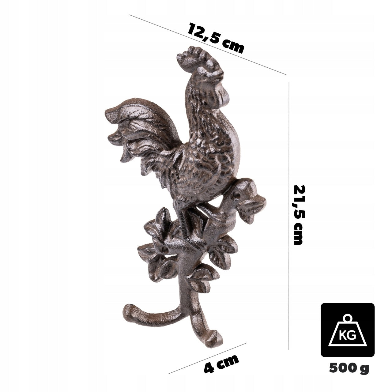 WALL HANGER CAST IRON HOOK ROOSTER DECORATIVE 2 VINTAGE HOOKS FOR WALL Product weight with unit packaging 0.5 kg