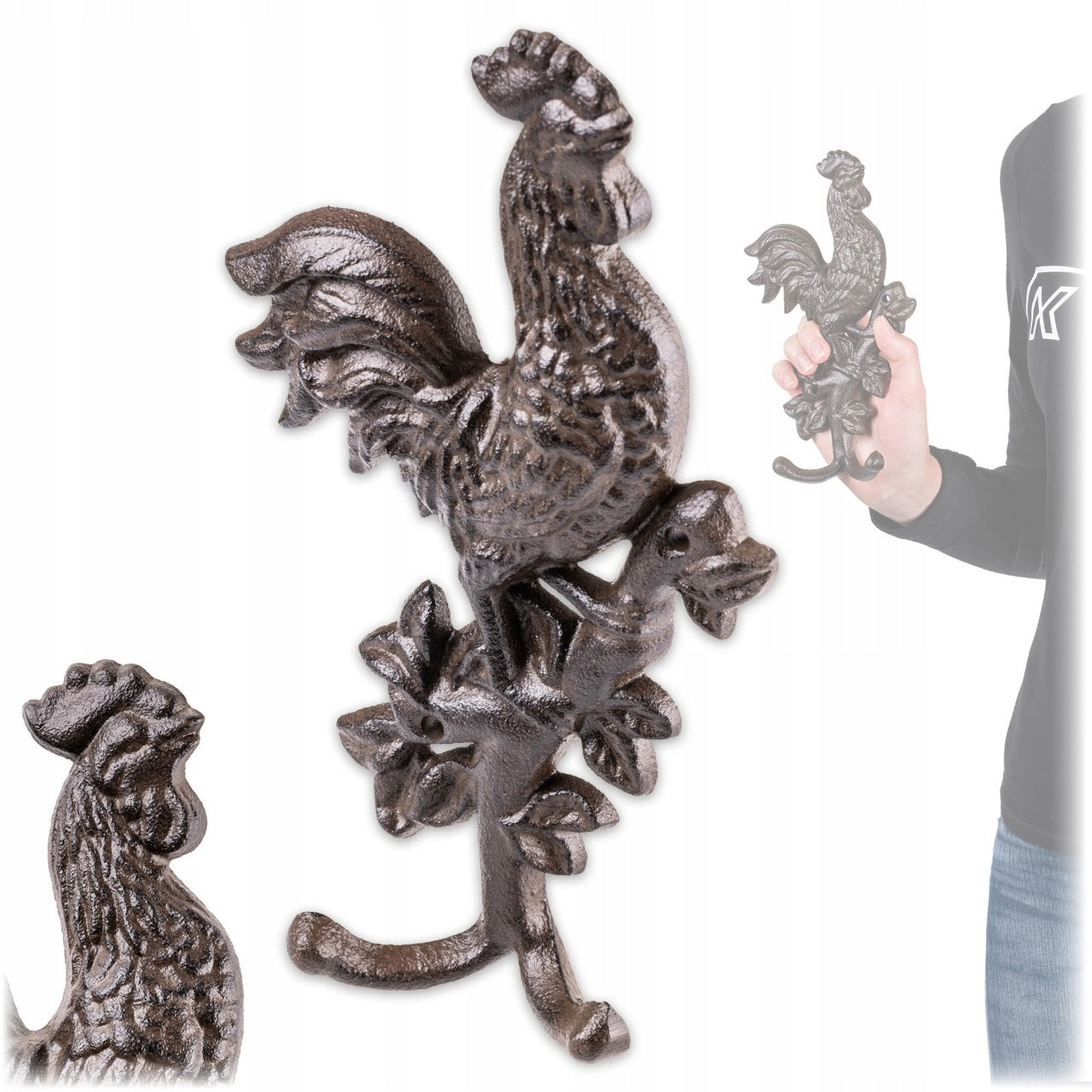 WALL HANGER CAST IRON HOOK ROOSTER DECORATIVE 2 VINTAGE HOOKS FOR WALL