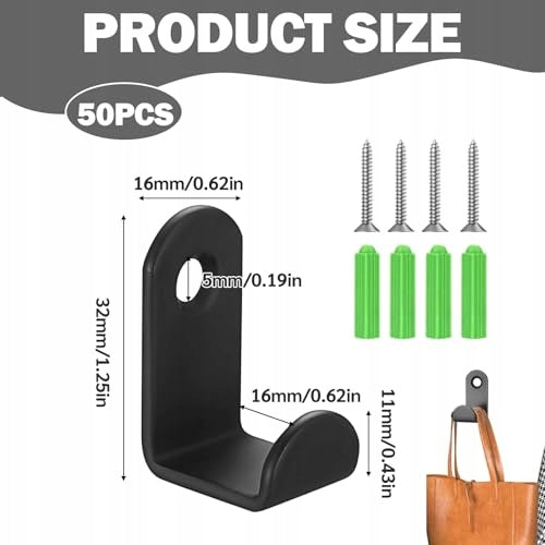 WALL HANGERS BLACK STEEL FOR CLOTHES SCREW-IN HOOKS SET OF 50 PCS. Manufacturer code Bez marki