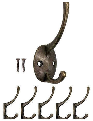 WALL HOOKS ANTIQUE VINTAGE METAL BROWN FOR TOWEL CLOTHES 5 PCS.