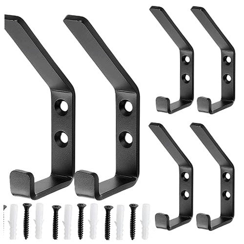 WALL HOOKS BLACK METAL 6 PIECES FOR CLOTHES ACOUSTIC PANELS