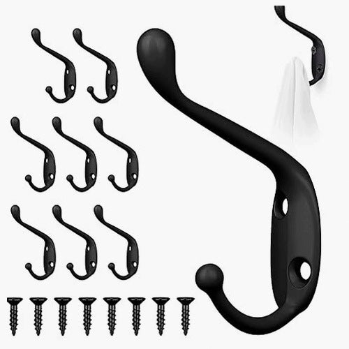 WALL HOOKS BLACK METAL RETRO SET OF 8 PIECES FOR CLOTHES KEYS