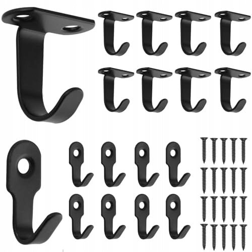 WALL HOOKS BLACK STEEL SET OF 20 PIECES FOR CLOTHES SCREWED METAL Brand no brand