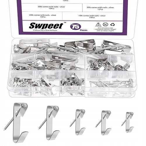WALL HOOKS GOLD SET OF 75 PIECES 5 SIZES UP TO 45 KG METAL Brand no brand