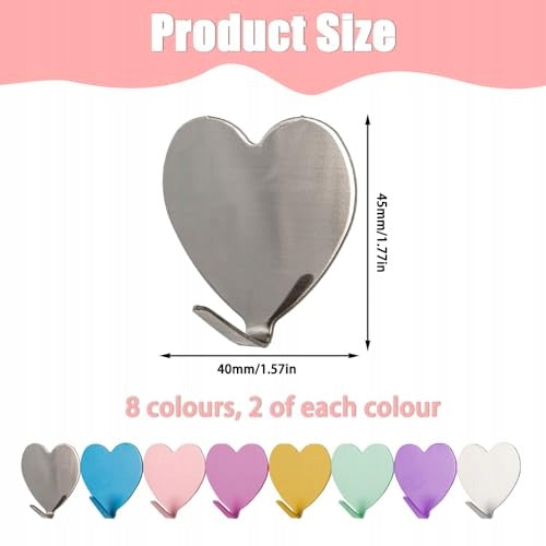 WALL HOOKS HEART SELF-ADHESIVE STAINLESS STEEL FOR CHILDREN 24 PCS. Manufacturer code Bez marki