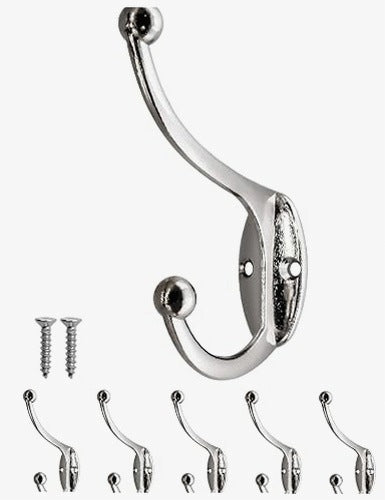 WALL HOOKS IRON CHROME VINTAGE SET OF 5 PIECES wooden