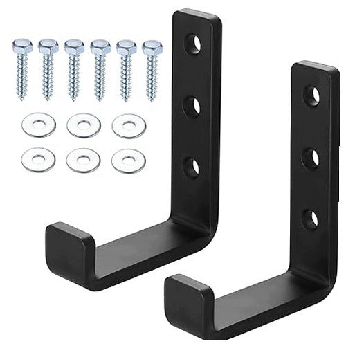 WALL HOOKS J STEEL BLACK FOR GARAGE DURABLE 70 KG 2 PCS.