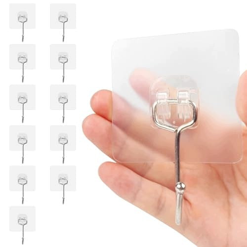 WALL HOOKS SELF-ADHESIVE TRANSPARENT FOR BATHROOM 7X7CM 12 PCS Brand no brand