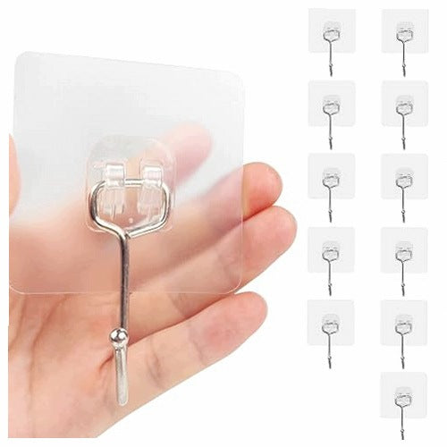 WALL HOOKS SELF-ADHESIVE TRANSPARENT FOR BATHROOM 7X7CM 12 PCS