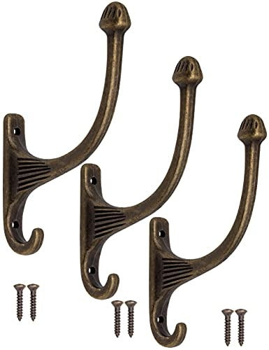 WALL HOOKS VINTAGE CAST IRON BRASS CLOTHES HATS SET OF 3 Brand no brand