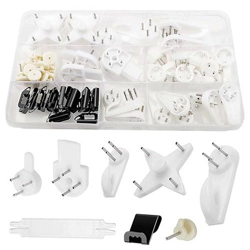 WALL HOOKS WHITE WITHOUT TRACE FOR PAINTINGS SET OF 72 PCS. DIFFERENT SIZES