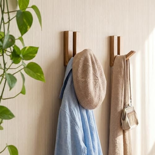 WALL HOOKS WOODEN SELF-ADHESIVE CLOTHES HANGERS SET OF 2 Brand no brand