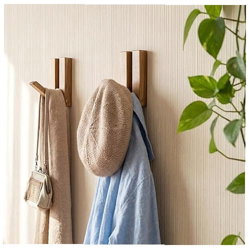 WALL HOOKS WOODEN SELF-ADHESIVE CLOTHES HANGERS SET OF 2