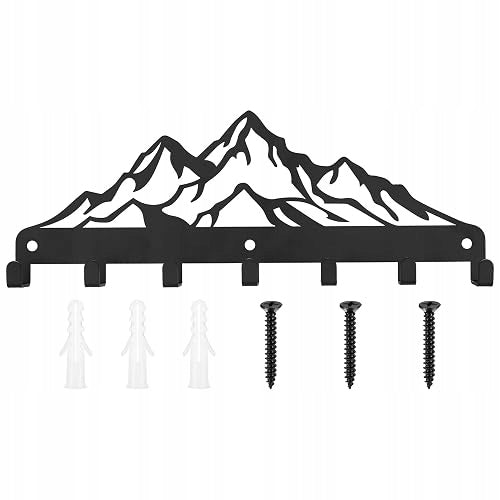 WALL KEY HOLDER METAL 7 HOOKS MOUNTAIN DESIGN GIFT METAL