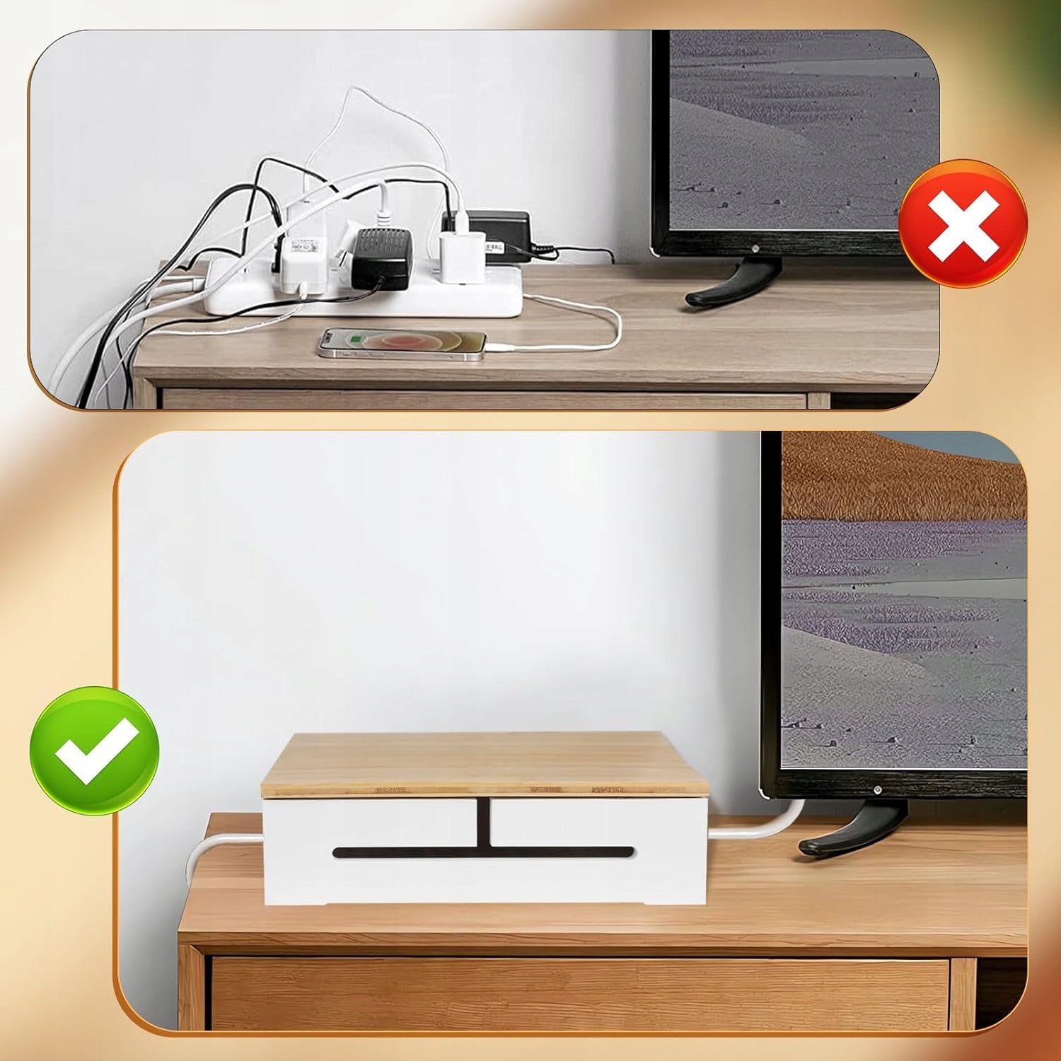 WALL MOUNTED CABLE STORAGE BAMBOO ORGANIZER WITH MAGNET Model 6HG6430WH569