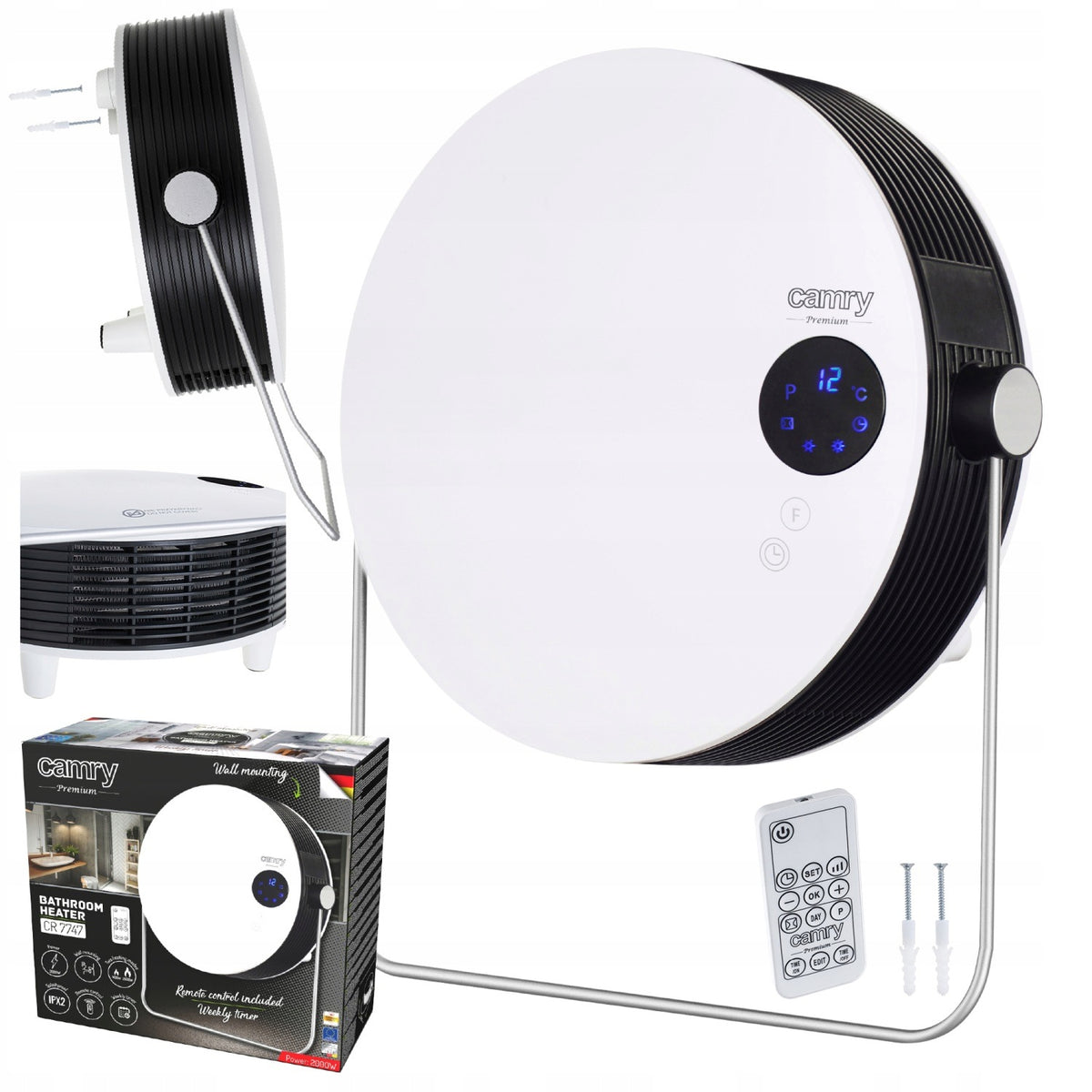 WALL MOUNTED CERAMIC BATHROOM HEATER WITH DISPLAY POWER 2000W 7747 CAMRY