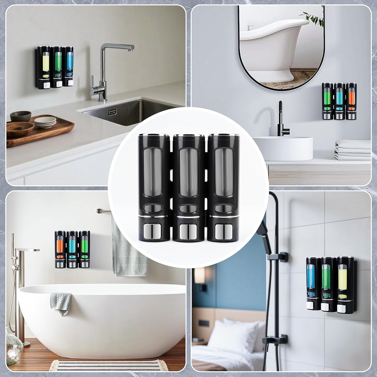 WALL-MOUNTED DISPENSER SOAP GEL 3 CHAMBERS FOR SHOWER 400ML MULTIFUNCTIONAL Packaging status original